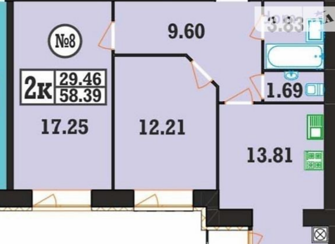 ������ 2� �������� 58.39 ��. �, ������ ������� ������ � ������ ������ � ������������� ���� 1