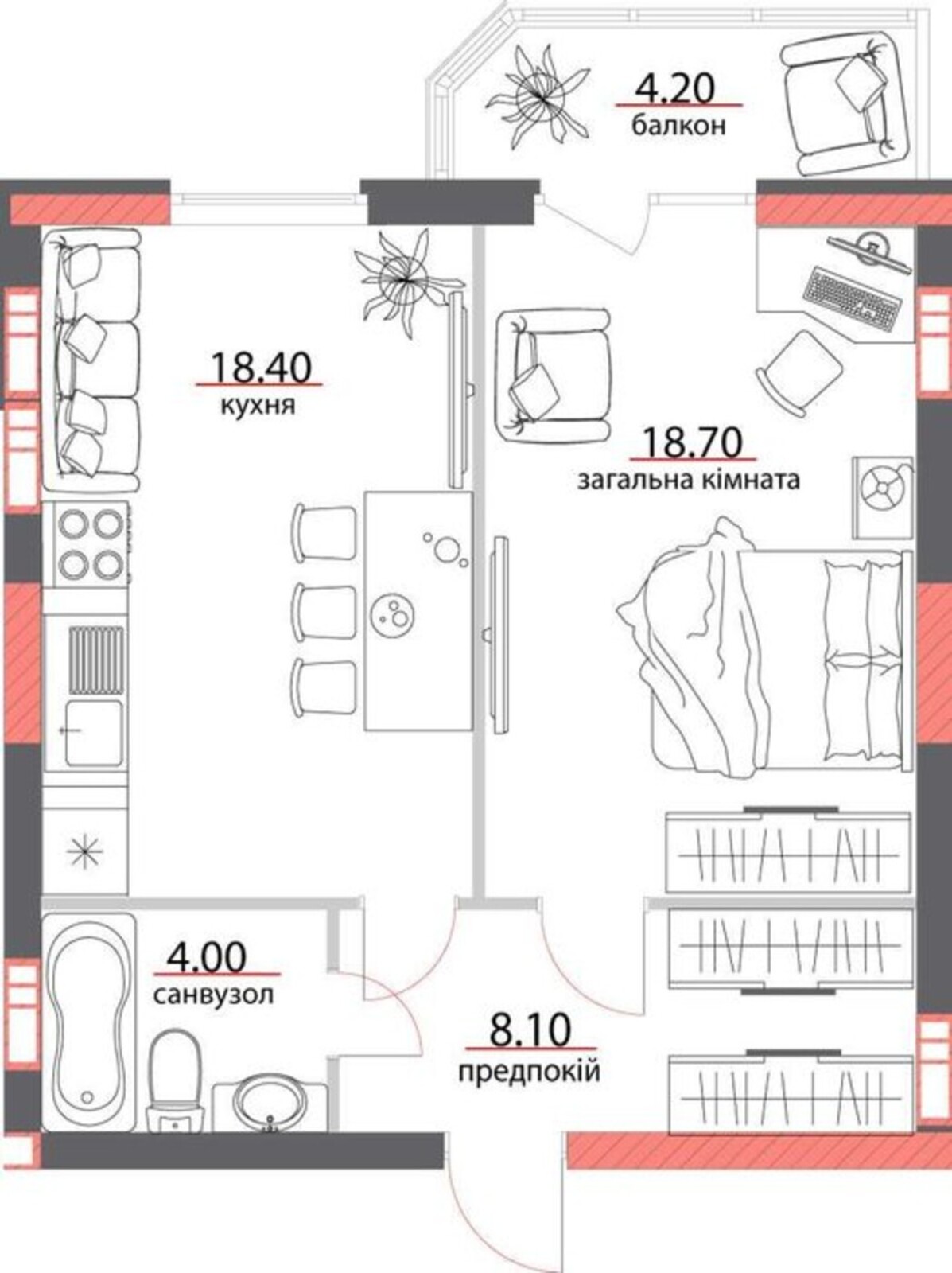Продаж 1-кім. у новобудові 53 кв.м..Сади-2, фото 1 Продаж 1-кім. у новобудові 53 кв.м..Сади-2, фото 1