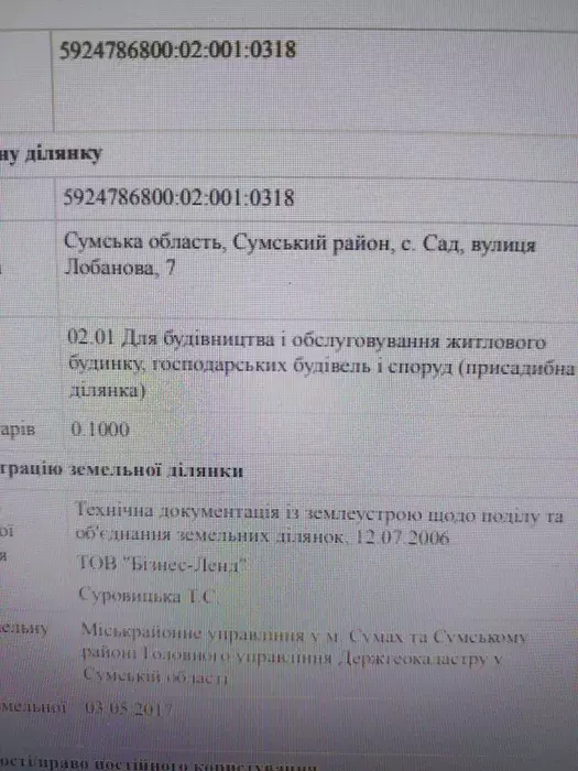 Продается участок Сумская, Сумский, Сад, Лобанова, 7 фото 1 Продается участок Сумская, Сумский, Сад, Лобанова, 7 фото 1